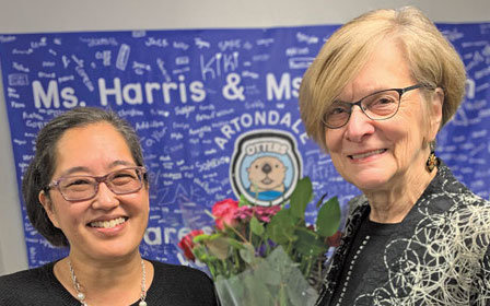 Marcia Harris, right, with Leslie Harbaugh at their last PSD board meeting Dec. 12.