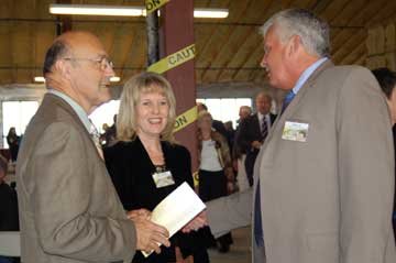 Right to left, Gig Harbor Mayor Chuck Hunter, who was  credited with helping move the hospital project forward,  with West Sound Workforce owner Julie Tappero and  Pierce County Councilman Terry Lee. Photo by Danna Webster