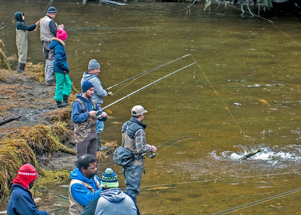 The fishing was elbow to elbow at Minter Creek in December and everybody seemed to be catching fish. Photo: Ed Johnson, KP News