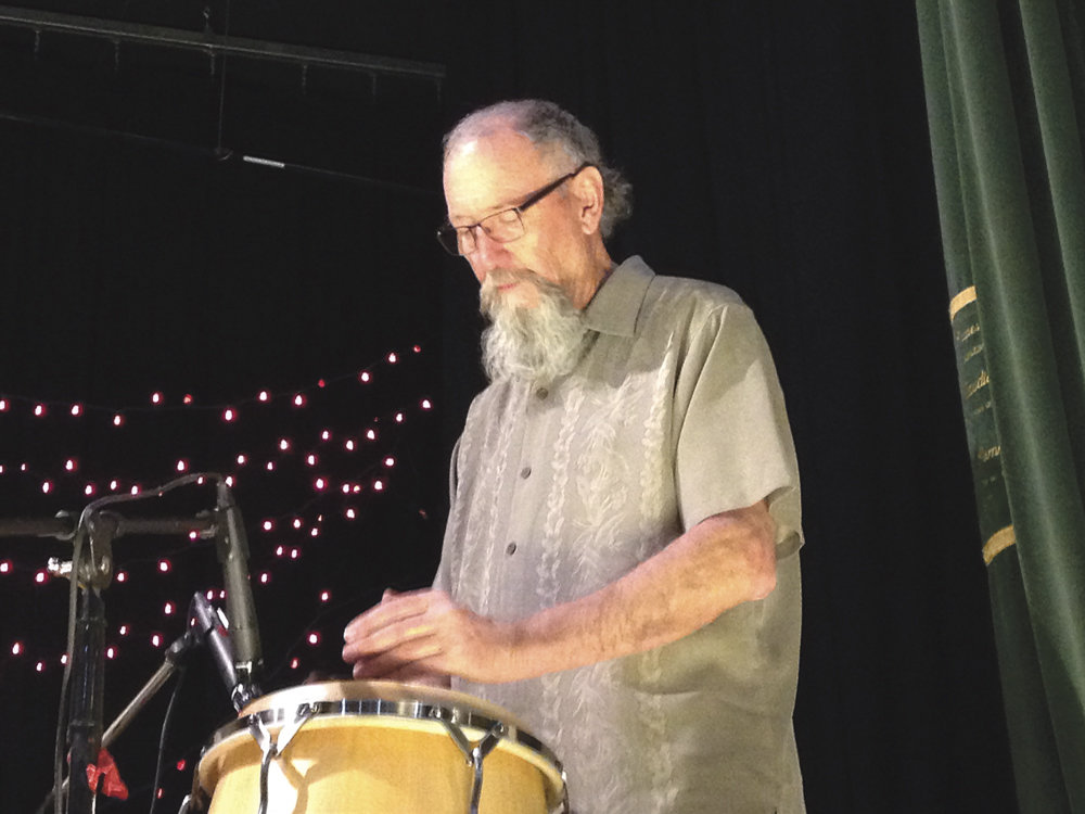 Dale Loy, dedicated percussionist and accomplished horticulturist, celebrated his 70th birthday with 150 friends at a rousing musical performance Feb. 4 at the KP Civic Center, where he once lived and worked as caretaker with his wife, Claudia. “That was a long time ago, but not long enough,” Loy said. He and Claudia continue to serve on the civic center’s board of directors. Photo: Ted Olinger, KP News