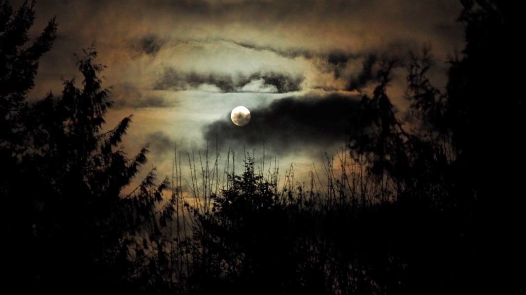 The corn moon, last full moon of summer, casts an eerie glow in a cloudy sky. Photo: Richard Hildahl