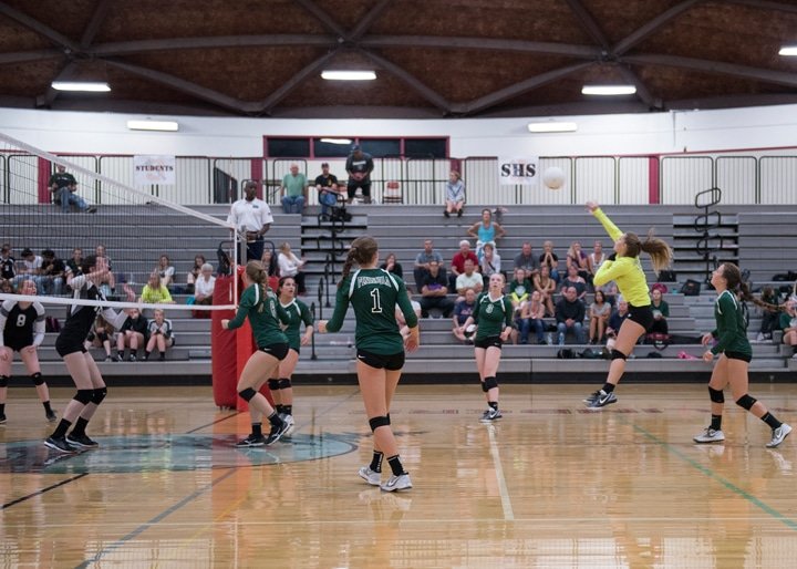 Peninsula High School varsity volleyball players took on Shelton High School on Sept. 28, winning three games to two. Photo: Ed Johnson, KP News