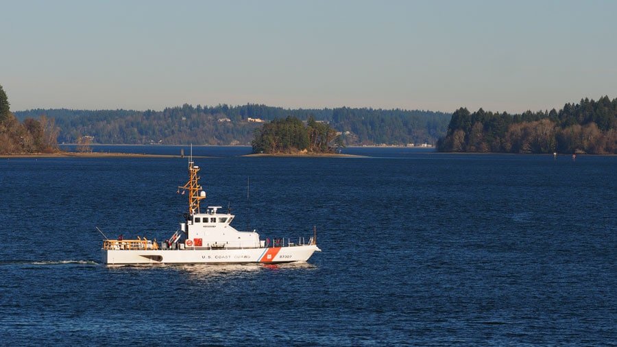 Coast Guard cutter patrols the waters of Filucy Bay. Photo: Richard Hildahl
