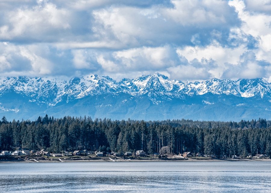 Olympic Mountains in full spring glory, captured on a March afternoon from Vaughn. Photo: Ed Johnson, KP News