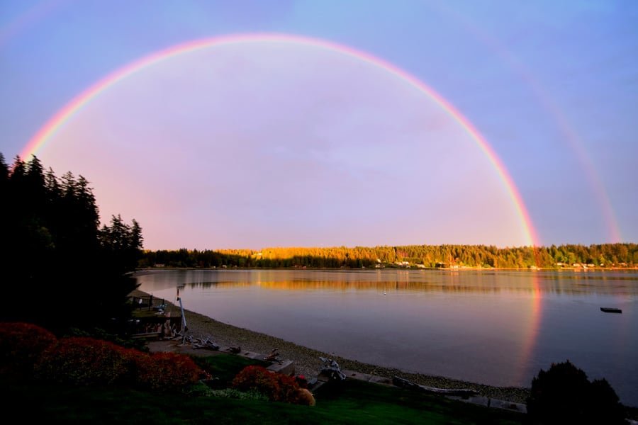 Spectacular double rainbow over Rocky Bay. Photo: Jeff Green