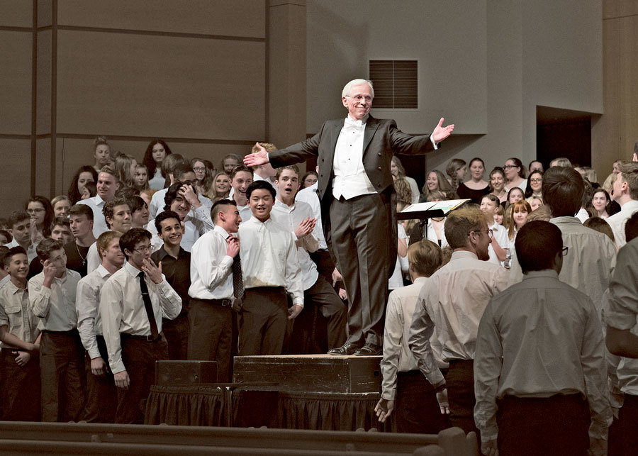 The assembled choirs of PSD high schools and middle schools performed at the Secondary Choral Festival held at Chapel Hill Presbyterian Church March 11, conducted by Dr. J. Edmund Hughes, adjunct professor at the University of Puget Sound. Photo: Ed Johnson, KP News