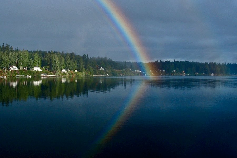 A rainbow brightens Filucy Bay.