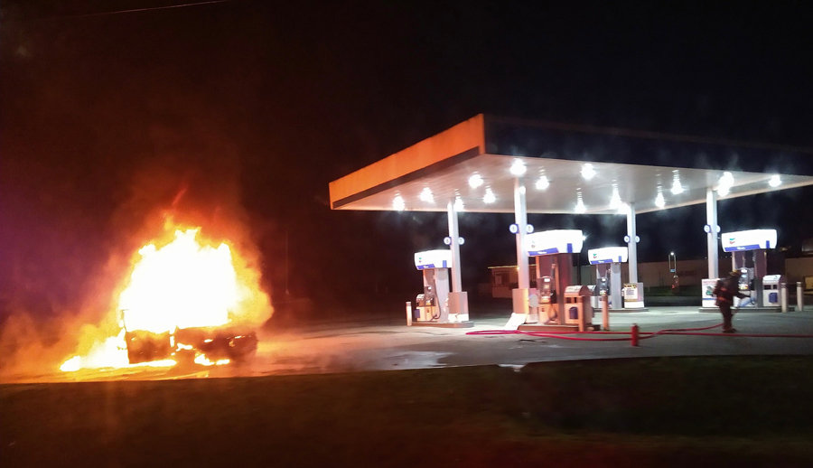 Dramatic car fire Jan. 22 at Chevron station on SR 302, reportedly the fourth of recent similar incidents in Pierce County.