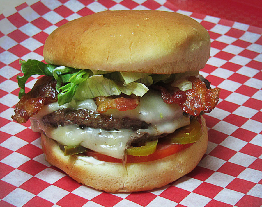 A bacon Swiss cheeseburger with jalapeños never looked so good.