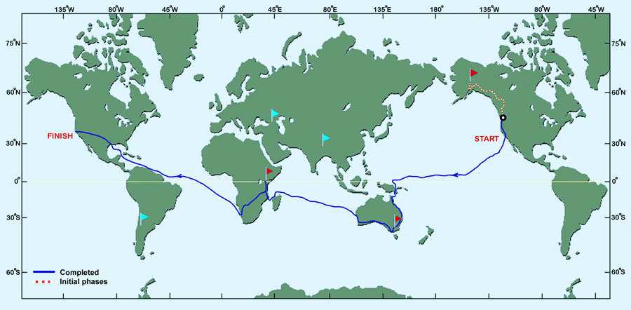 Six Summits Project, Eruç’s first circumnavigation completed in 2012. below: On the road in Australia and Eruç at sea.