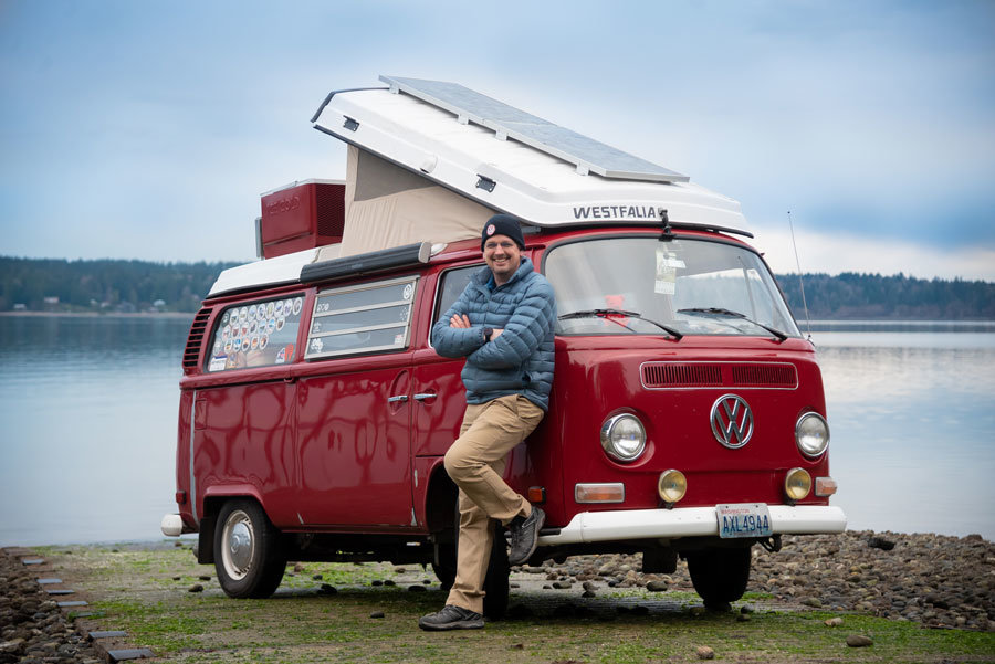 Bressette with his pride and joy 1974 VW camper van named “Rosemarie.”