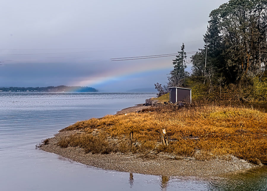 Spring rainbow north of the mainland Herron Island ferry landing.
