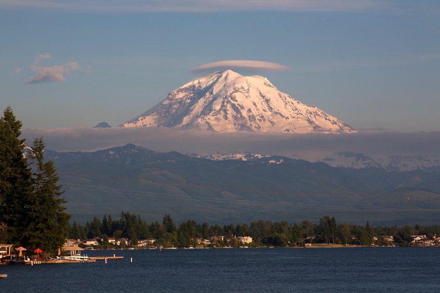 Mount Rainier or T’qo’bəd sometimes wears a “hat,” which meant to Native people that a weather change could be expected.