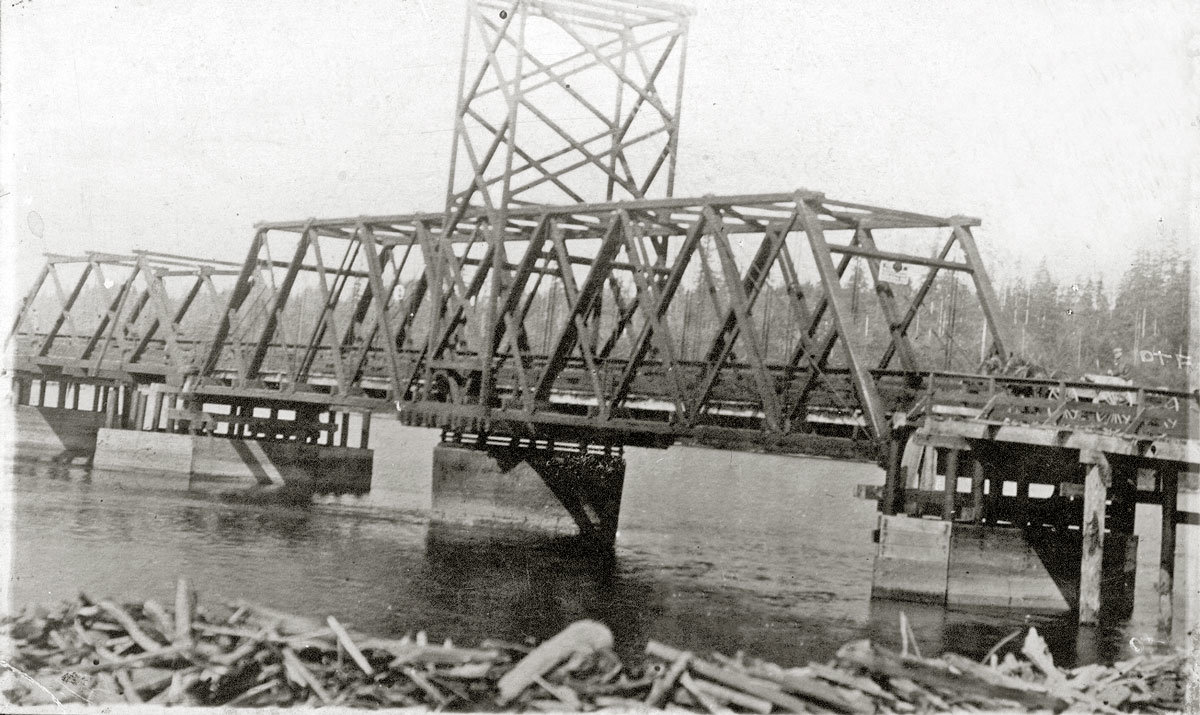 Undated view of the second bridge from Purdy. The swing span turned on the concrete center pier.