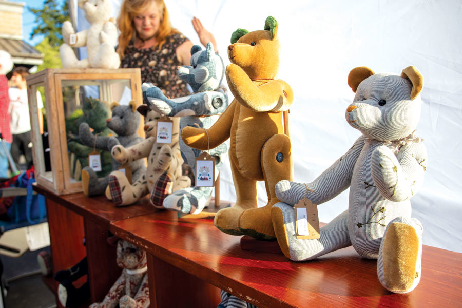 Alaina Seyssel’s display of textile bears.