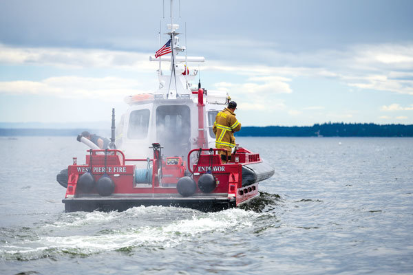 West Pierce Fire Boat responded to assist on a recreational boat in flames on Case Inlet near Herron Island September 4, but found themselves with their own engine fire.