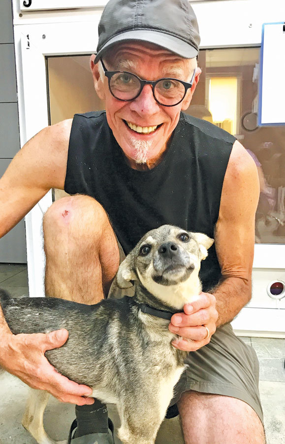 Bates with Kulya (“Bullet”), who was given to
K9 Rescue International by soldiers when she
needed multiple surgeries after being hit by
a car, now on her way to adoption in the UK.
Bates said, “That little dog, according to her
soldier family, saved their lives a number of
times. She could hear missiles coming before
they could, so they knew when they were
about to get hit. They love their animals, they
really do.”