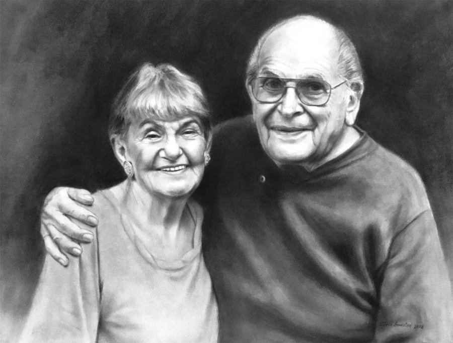 Charcoal portrait of Janice and Hugh McMillan. See page 9.