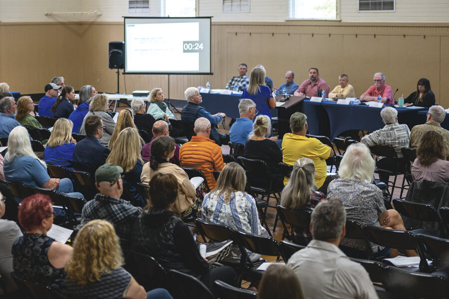 A good-size crowd showed up to speak their minds before the joint Gig Harbor-Key Peninsula Land Use Advisory Councils held at the KP Civic Center. The final decision on the application rests with the Washington State Department of Ecology.